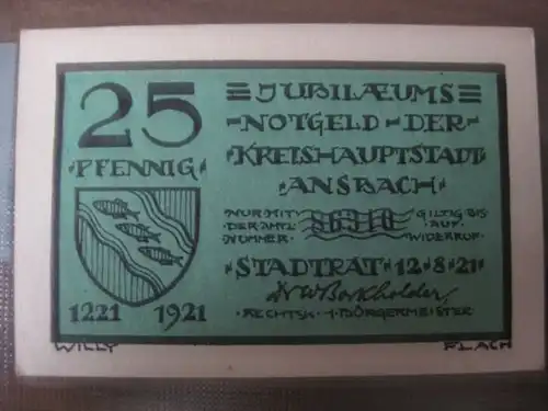 Notgeld, Gutschein, Ansbach, 25 Pf.