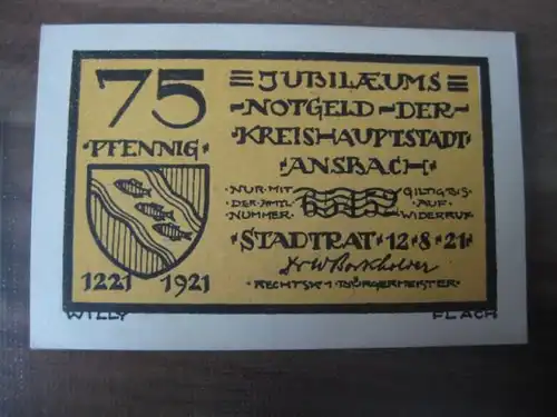 Notgeld, Gutschein, Ansbach, 75 Pf.