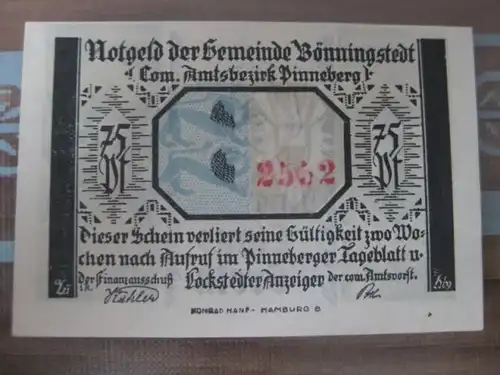 Notgeld Bönningstedt, 75 Pf.