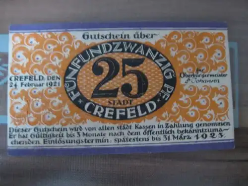 Notgeld Crefeld, Krefeld, 25 Pf.