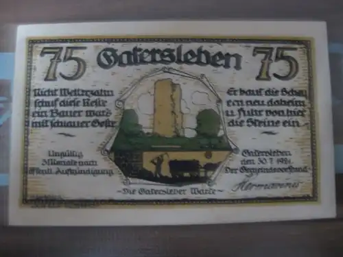 Notgeld Gatersleben, 75 Pf.