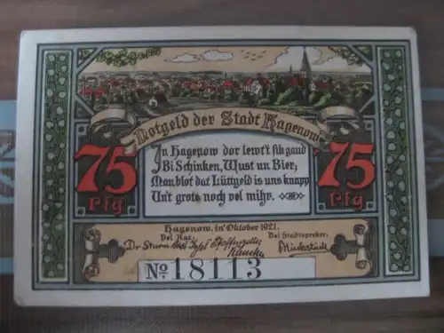 Notgeld Hagenow, 75 Pf.