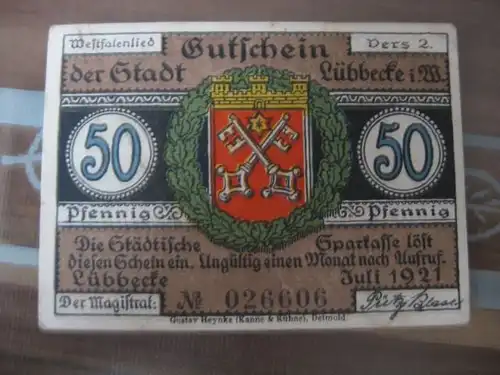 Notgeld Lübbecke i. W., 50 Pf.