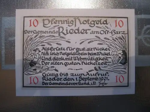 Notgeld Rieder, 10 Pf.