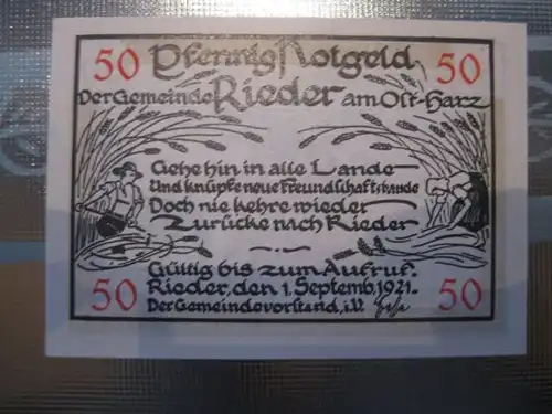 Notgeld Rieder, 50 Pf.