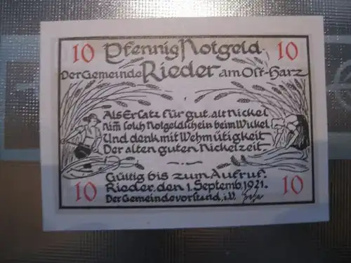 Notgeld Rieder, 10 Pf.