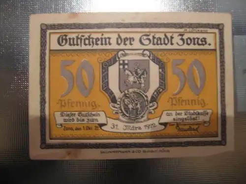 Notgeld Zons, 50 Pf.