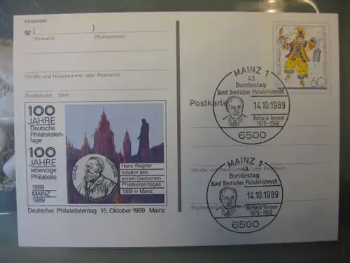 Sonderpostkarte PSo18, 100 Jahre Deutsche Philatelistentage 1989