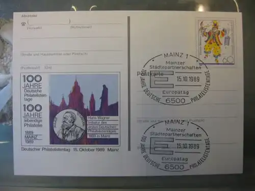 Sonderpostkarte PSo18, 100 Jahre Deutsche Philatelistentage 1989