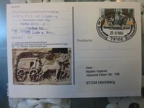 Sonderpostkarte PSo32, 11. Intern. Briefmarken-Messe Sindelfingen 1993