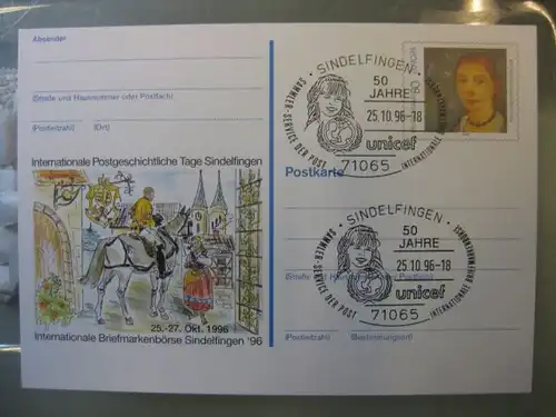Sonderpostkarte PSo44, Briefmarkenbörse Sindelfingen 1996