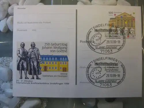 Sonderpostkarte PSo62, Intern. Briefmarken-Börse Sindelfingen 1999