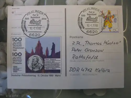 Sonderpostkarte PSo18, 100 Jahre Deutsche Philatelistentage 1989
