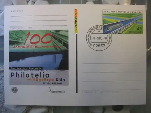 Pluskarte Sonderpostkarte PSo 90, Philatelia Köln 2005; Mittellandkanal