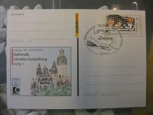 Sonderpostkarte Pluskarte PSo97, Nationale Literatur-Ausstellung Leipzig 2007