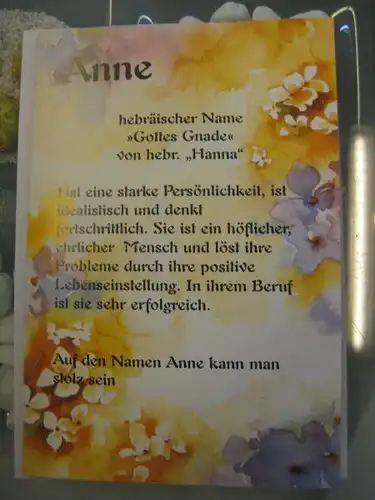 Anne,  Namenskarte, Geburtstagskarte, Glückwunschkarte, Personalisierte Karte

