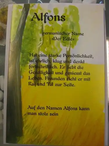 Alfons,  Namenskarte, Geburtstagskarte, Glückwunschkarte, Personalisierte Karte

