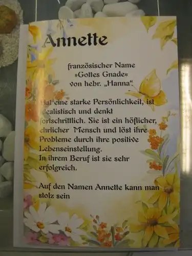 Annette,  Namenskarte, Geburtstagskarte, Glückwunschkarte, Personalisierte Karte

