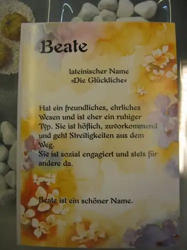 Beate,  Namenskarte, Geburtstagskarte, Glückwunschkarte, Personalisierte Karte

