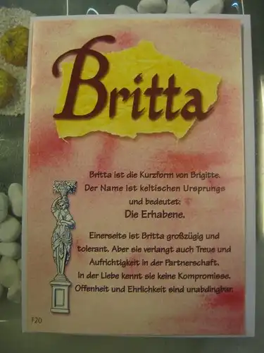 Britta,  Namenskarte, Geburtstagskarte, Glückwunschkarte, Personalisierte Karte

