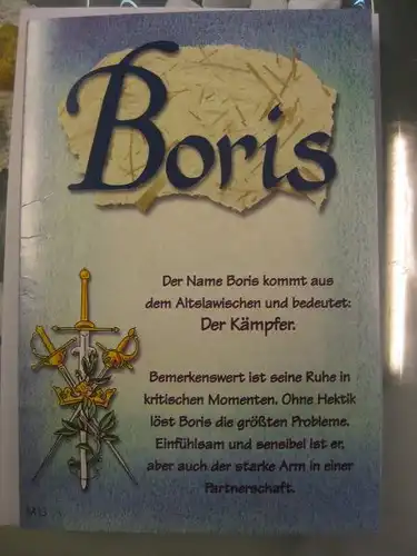 Boris,  Namenskarte, Geburtstagskarte, Glückwunschkarte, Personalisierte Karte
