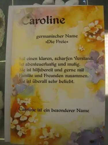 Caroline,  Namenskarte, Geburtstagskarte, Glückwunschkarte, Personalisierte Karte
