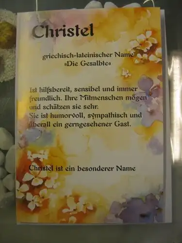 Christel,  Namenskarte, Geburtstagskarte, Glückwunschkarte, Personalisierte Karte

