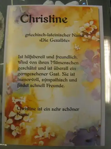 Christine,  Namenskarte, Geburtstagskarte, Glückwunschkarte, Personalisierte Karte

