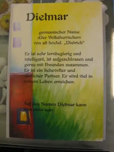 Dietmar, Namenskarte, Geburtstagskarte, Glückwunschkarte, Personalisierte Karte

