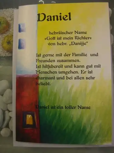 Daniel, Namenskarte, Geburtstagskarte, Glückwunschkarte, Personalisierte Karte

