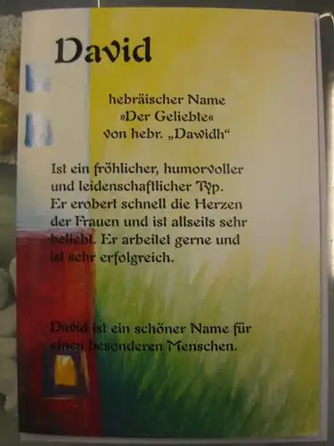 David, Namenskarte, Geburtstagskarte, Glückwunschkarte, Personalisierte Karte

