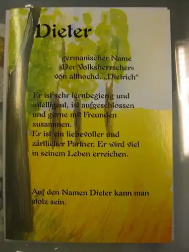 Dieter, Namenskarte, Geburtstagskarte, Glückwunschkarte, Personalisierte Karte

