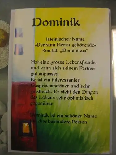 Dominik, Namenskarte, Geburtstagskarte, Glückwunschkarte, Personalisierte Karte


