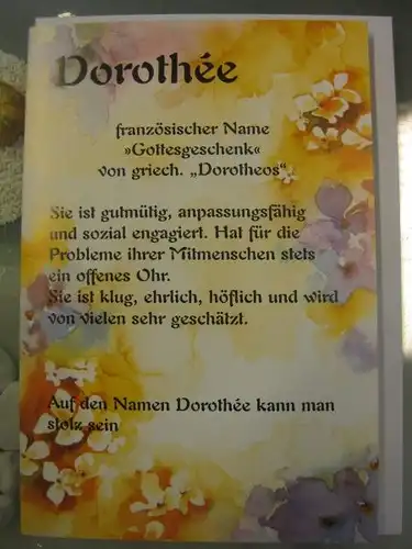 Dorothee, Namenskarte, Geburtstagskarte, Glückwunschkarte, Personalisierte Karte

