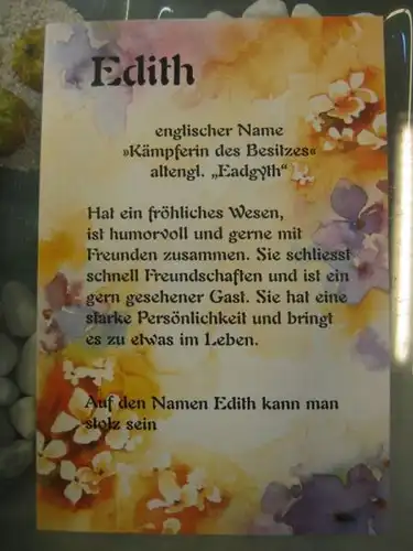 Edith, Namenskarte, Geburtstagskarte, Glückwunschkarte, Personalisierte Karte

