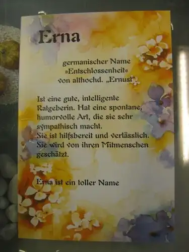 Erna, Namenskarte, Geburtstagskarte, Glückwunschkarte, Personalisierte Karte

