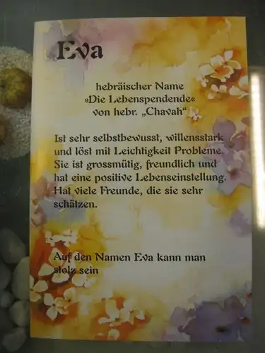 Eva, Namenskarte, Geburtstagskarte, Glückwunschkarte, Personalisierte Karte

