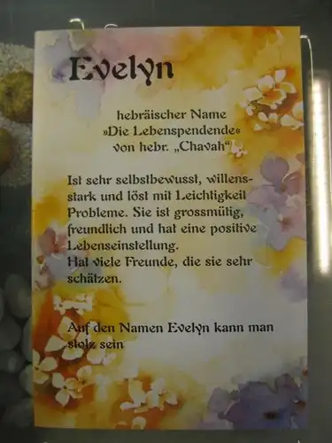 Evelyn, Namenskarte, Geburtstagskarte, Glückwunschkarte, Personalisierte Karte

