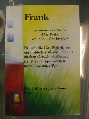 Frank, Namenskarte, Geburtstagskarte, Glückwunschkarte, Personalisierte Karte


