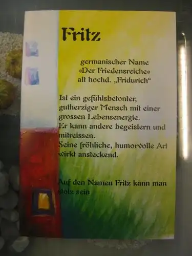 Fritz, Namenskarte, Geburtstagskarte, Glückwunschkarte, Personalisierte Karte
