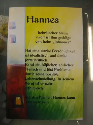 Hannes, Namenskarte, Geburtstagskarte, Glückwunschkarte, Personalisierte Karte

