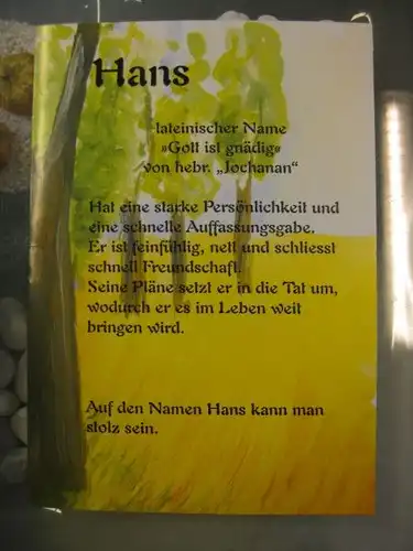 Hans, Namenskarte, Geburtstagskarte, Glückwunschkarte, Personalisierte Karte

