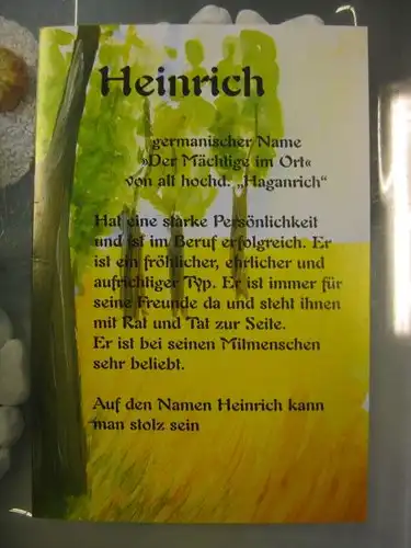 Heinrich, Namenskarte, Geburtstagskarte, Glückwunschkarte, Personalisierte Karte

