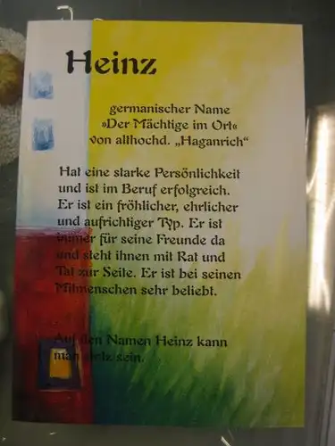 Heinz, Namenskarte, Geburtstagskarte, Glückwunschkarte, Personalisierte Karte


