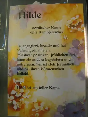 Hilde, Namenskarte, Geburtstagskarte, Glückwunschkarte, Personalisierte Karte

