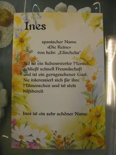 Ines, Namenskarte, Geburtstagskarte, Glückwunschkarte, Personalisierte Karte

