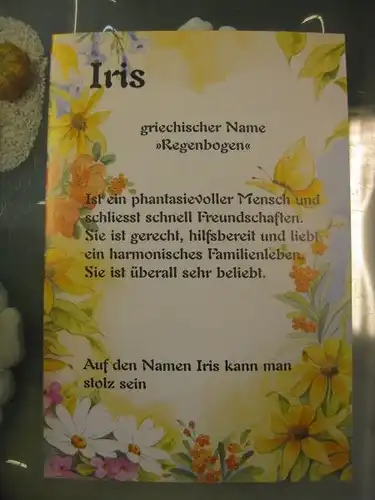 Iris, Namenskarte, Geburtstagskarte, Glückwunschkarte, Personalisierte Karte

