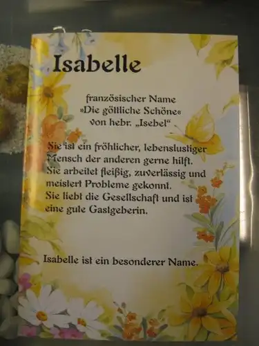 Isabelle, Namenskarte, Geburtstagskarte, Glückwunschkarte, Personalisierte Karte

