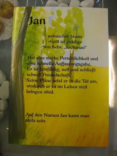 Jan, Namenskarte, Geburtstagskarte, Glückwunschkarte, Personalisierte Karte

