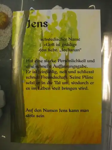 Jens, Namenskarte, Geburtstagskarte, Glückwunschkarte, Personalisierte Karte


